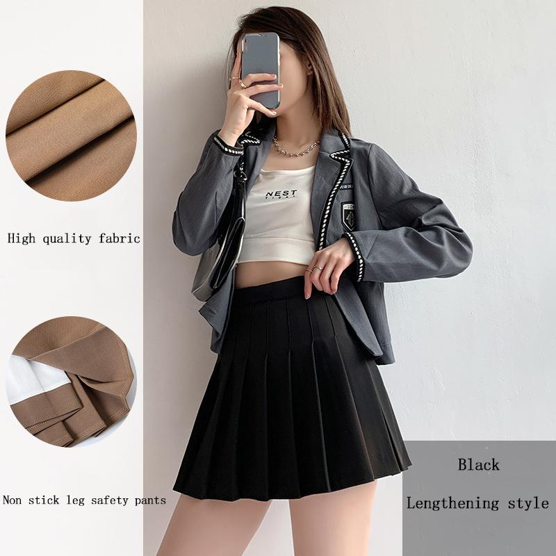 Plissert skjørt Dame Sommer Hvit Kort skjørt Japansk Høy midje Slim Høst og Vinter Rutete Stor A-linje Halvskjørt Forlenget