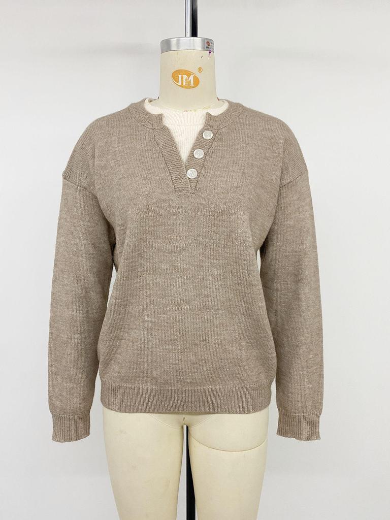 TikTok 2026 Autumn/Winter Gentle Knitwear: Loose Double-Layer V-Neck Two-Piece Sweater for Women
