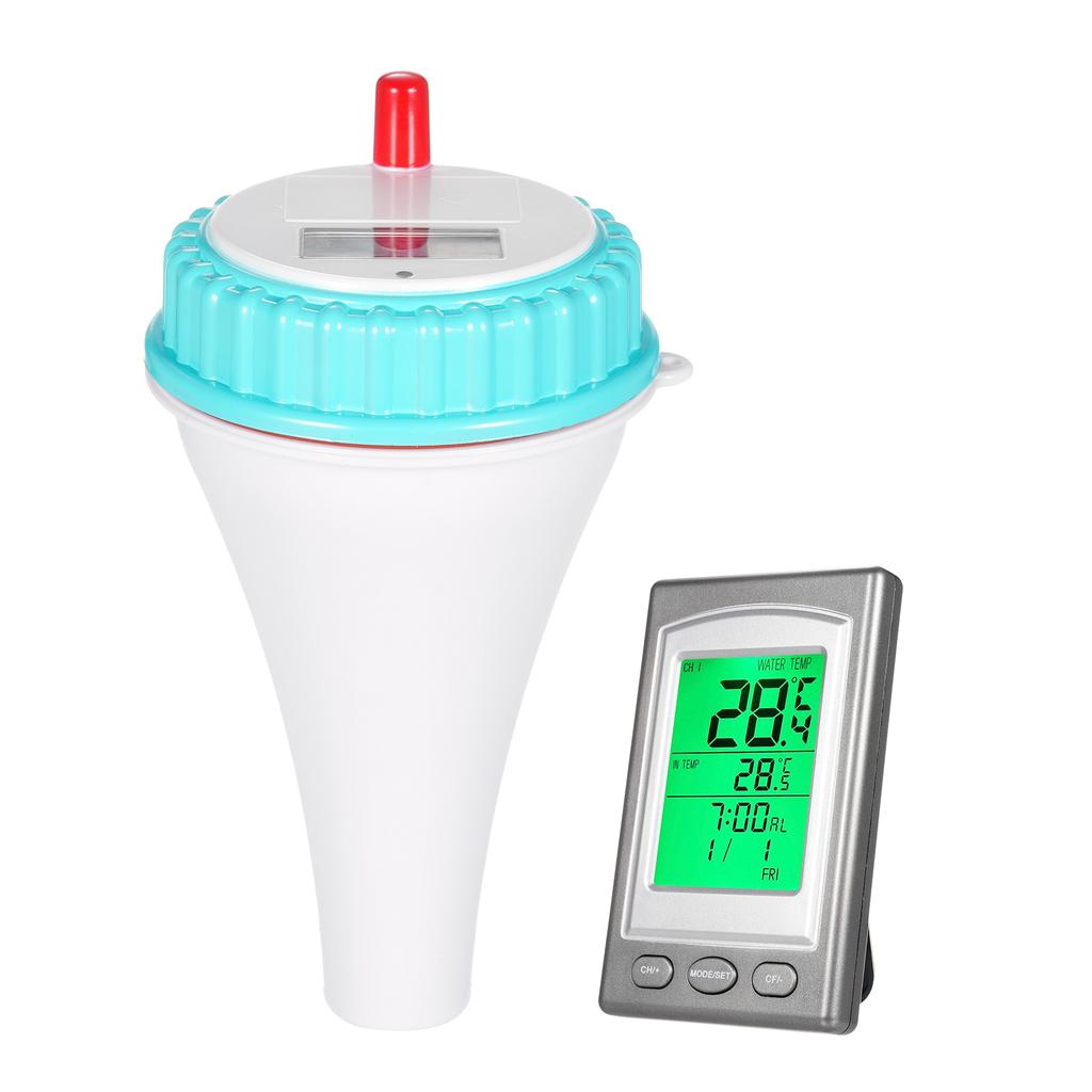 Kabelloses schwimmendes Poolthermometer Solarbetrieben Digitalthermometer für Whirlpools Spas Schwimmbäder Aquarien mit 300 Fuß Reichweite Dual-Anzeige FCelsius
