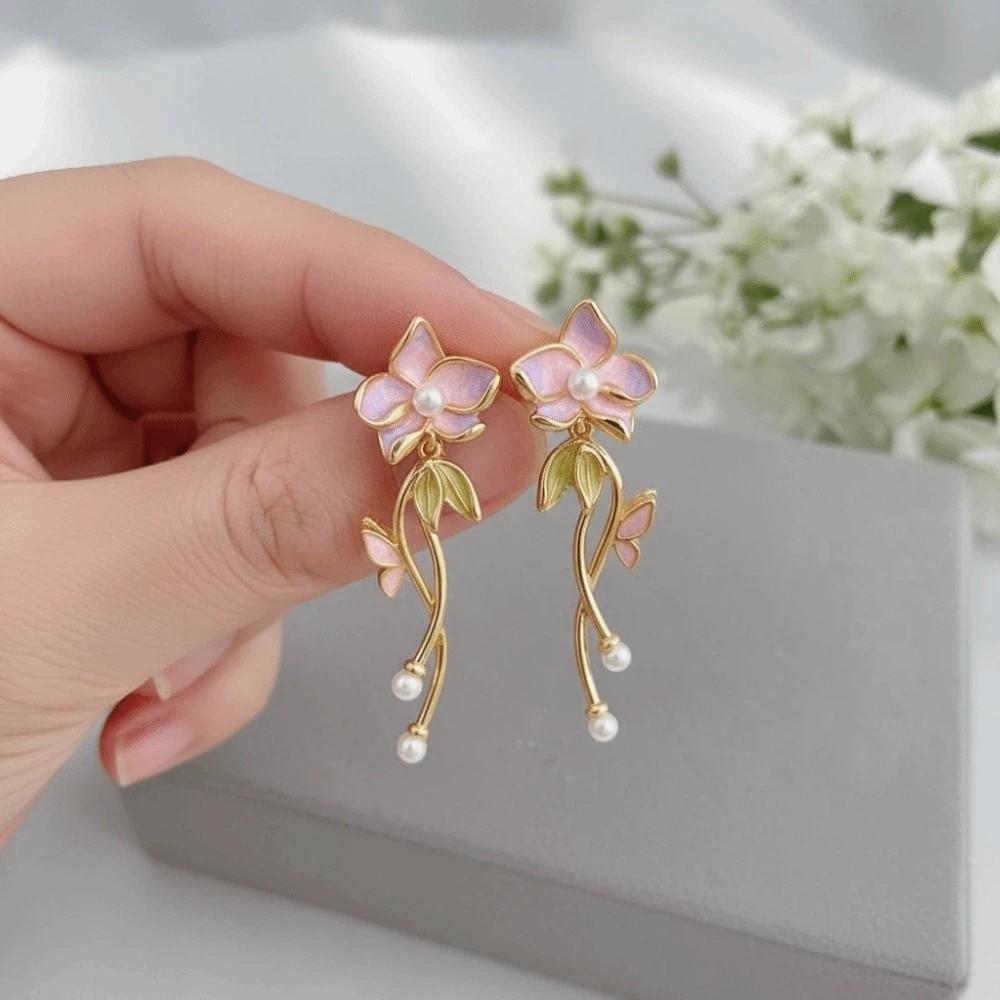 1 pair Temperament Enamel Flower Earrings Jewelry Dripping Glaze Earrings  Seaside Holiday