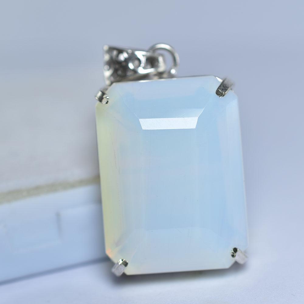 CERTIFIED 100 Ct Natural Multicolor Opal 925 Sterling Silver Emerald Pendant MY.PD-332-NS