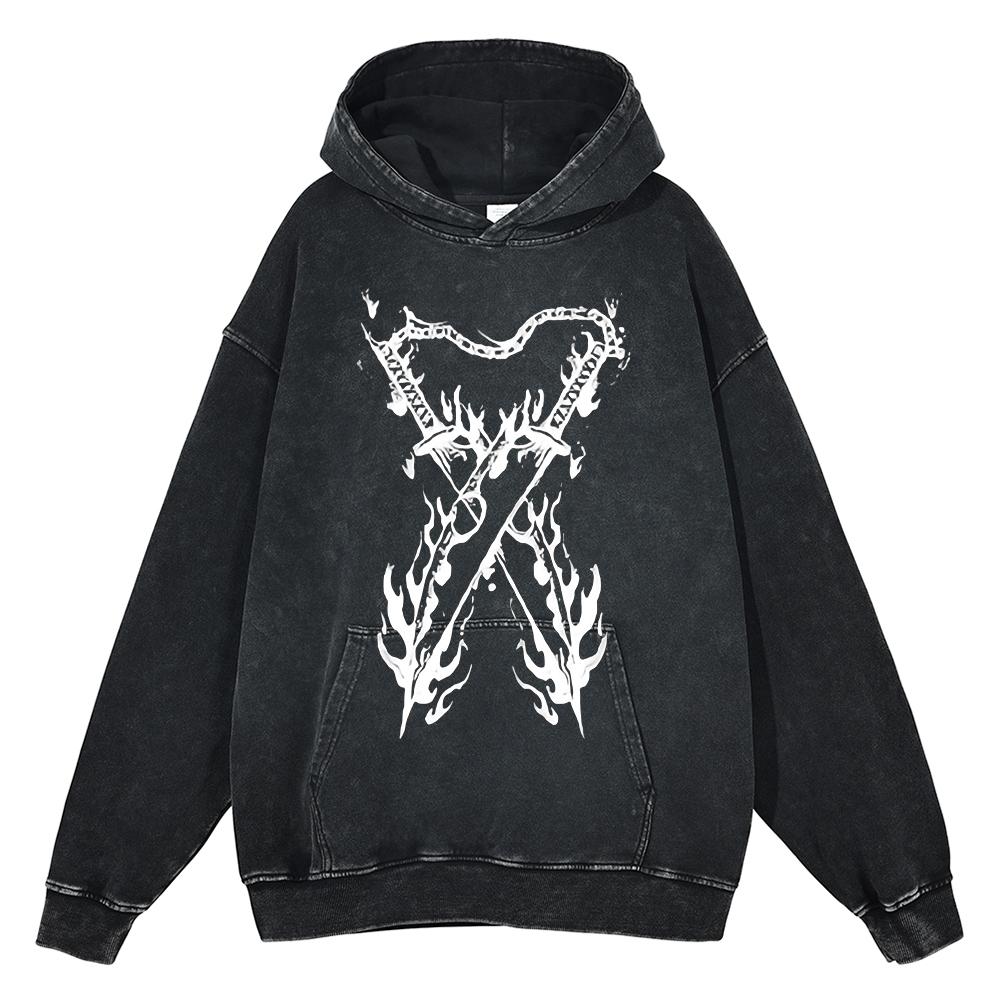 Japan Anime Demon Slayer Rengoku Kyoujurou Graphic Washed Hooded Men Manga High Quality Hoodies Harajuku Male Cotton Sweatshirt