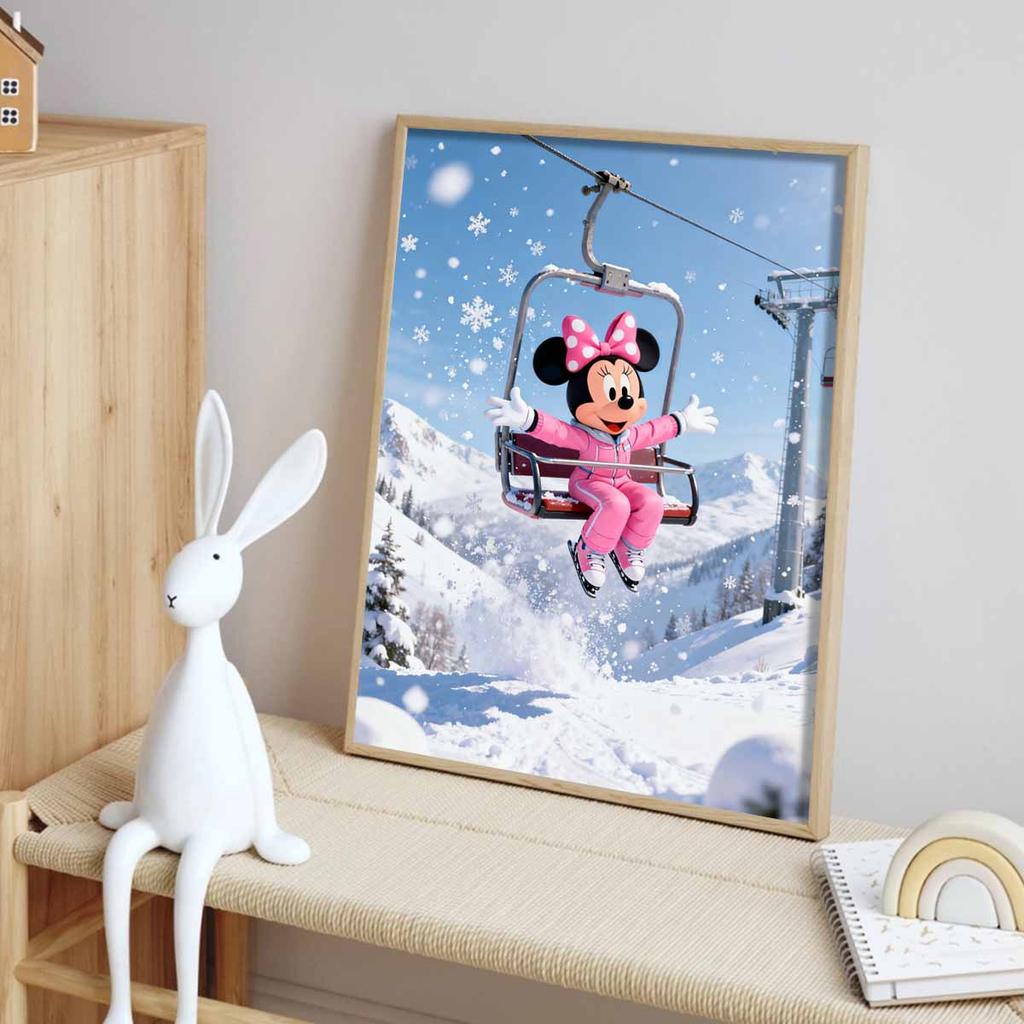 Disney Diamond Painting Kit DIY Round Home Wall Decor Adult Handmade Gift Minnie Winter Skiing Fun Snowflakes Sparkling Art (129 characters)
