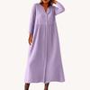 Women's Fashionable Solid Color Round Neck Seven Quarter Sleeve Button Loose Shirt Dress