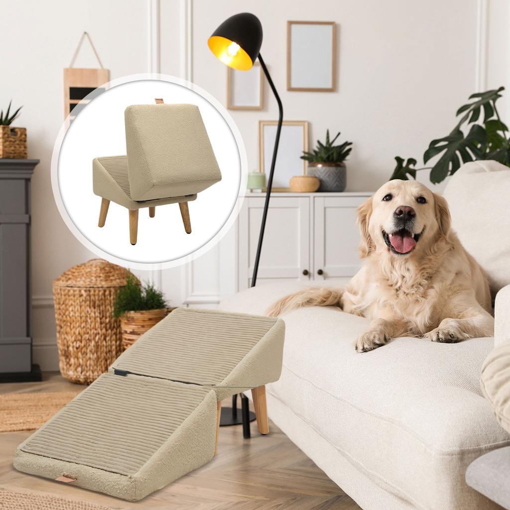 Rampă și taburet integrate pentru câini, înălțime canapea, înclinare ușoară