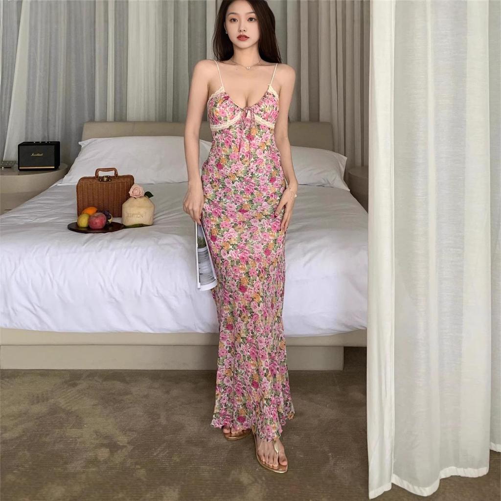 Blumen-Spitzenbesetztes Slipkleid - Sommer-Strand-Stil, Hohe Taille, Hüftbetont für Damen