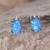White Blue Green Opal Oval Stone Small Stud Earrings For Women Boho Fashion Silver Color Wedding Jewelry Bridal Engagement Gifts