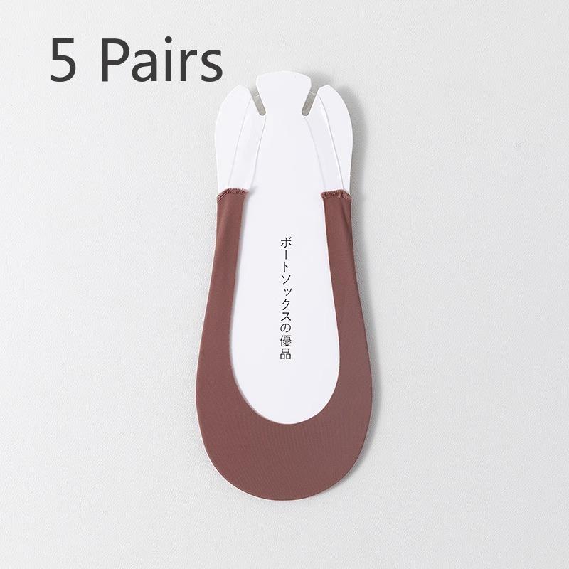 

5 пар шкарпеток-слідків з ремінцями, жіночі шкарпетки, літні тонкі шкарпетки з крижаного шовку, невидимі 5 Pairs темно-червоний колір