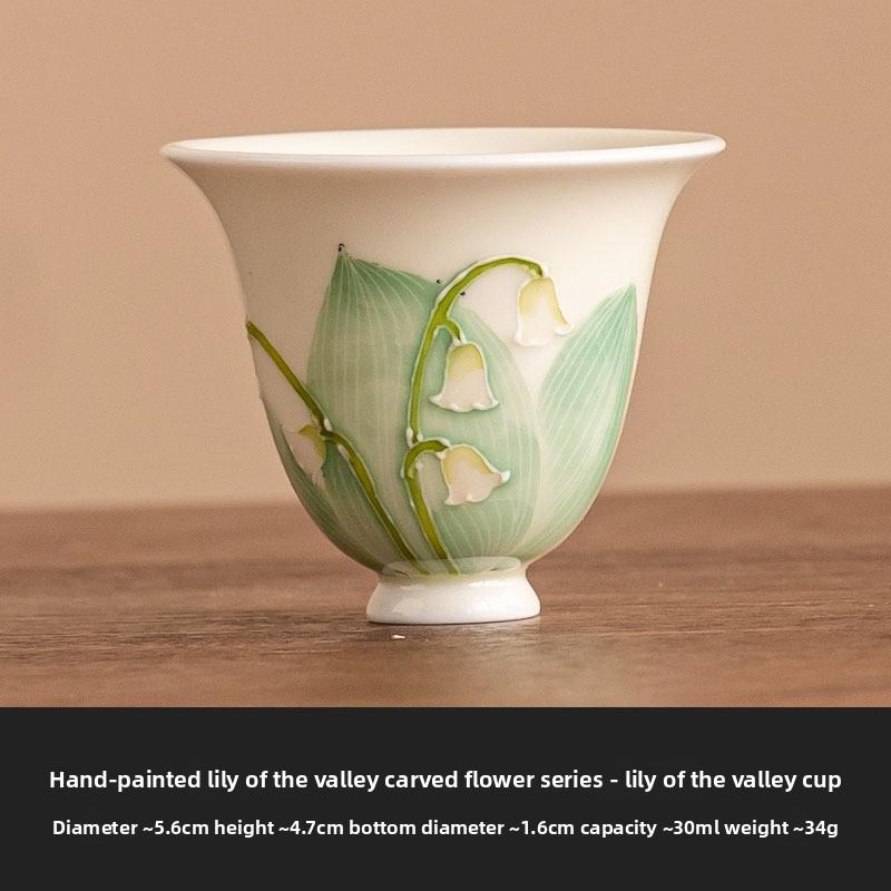

Керамическая чайная чашка с ручной росписью Ландыш Персональная мастер-чашка Набор для чайной церемонии Gongfu для домашнего использования Эстетичный подарок 30ml