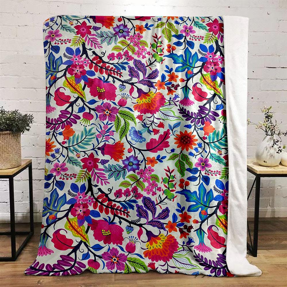 Colorful Floral Pattern Design Patterned Flannel Blanket Perfect for the Bedroom Living Room, Sofa, or a Little Nap