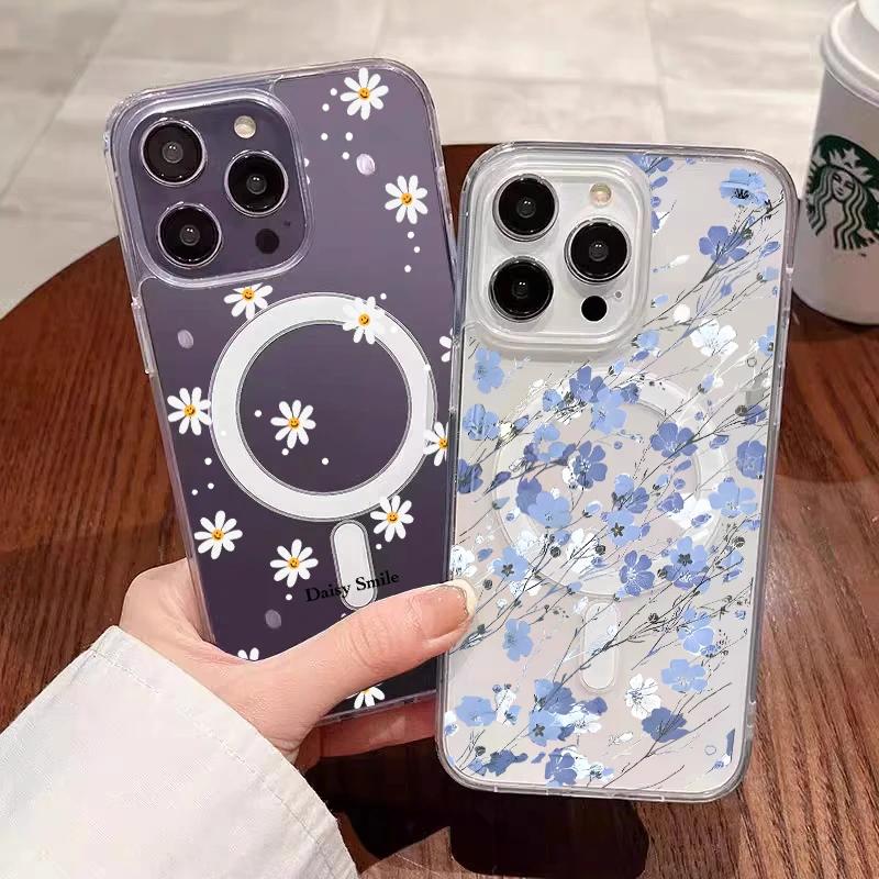 INS Lächeln Gänseblümchen Blume Magnetische Handyhülle für Iphone 16 Pro Max 16E 11 12 13 14 15 Pro Max 12 13 Mini 16 Plus für Magsafe Hülle