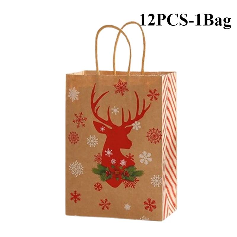 

12-48PCS Christmas Gift Bags Printed Handbags Portable Candy Storage Bags with Handle Holiday Packaging Xmas New Year Supplies 1Bag