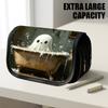 1pc Portable Flip-Top Halloween Themed Pencil Case with Double-Layer Zipper, Ghost Soaking Bathtub White Design, Large Capacity Thickened Oxford Multi