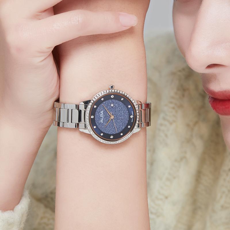 Seiko ALBA Кварцевые часы на стальном ремешке Женские часы Синий циферблат AH7W29X1