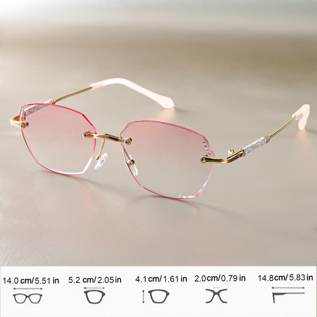 Elegantes Óculos de Leitura Sem Aro com Strass Brilhantes - Gradiente Rosa, Ajuste Confortável +1.0 A +4.0 Ampliação