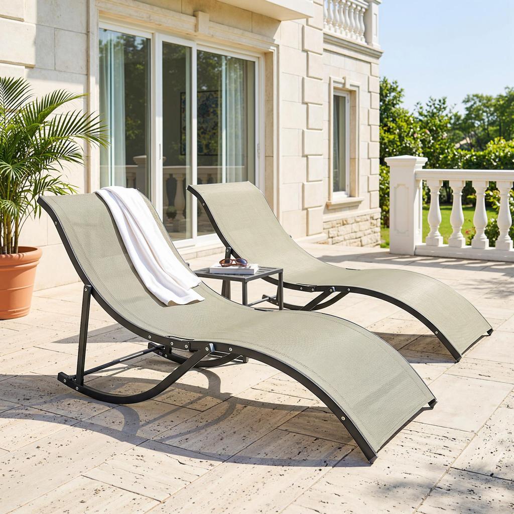 Set of 2 Folding Garden Loungers. Aluminum and Textilene Sun Lounger. 61x165x63cm