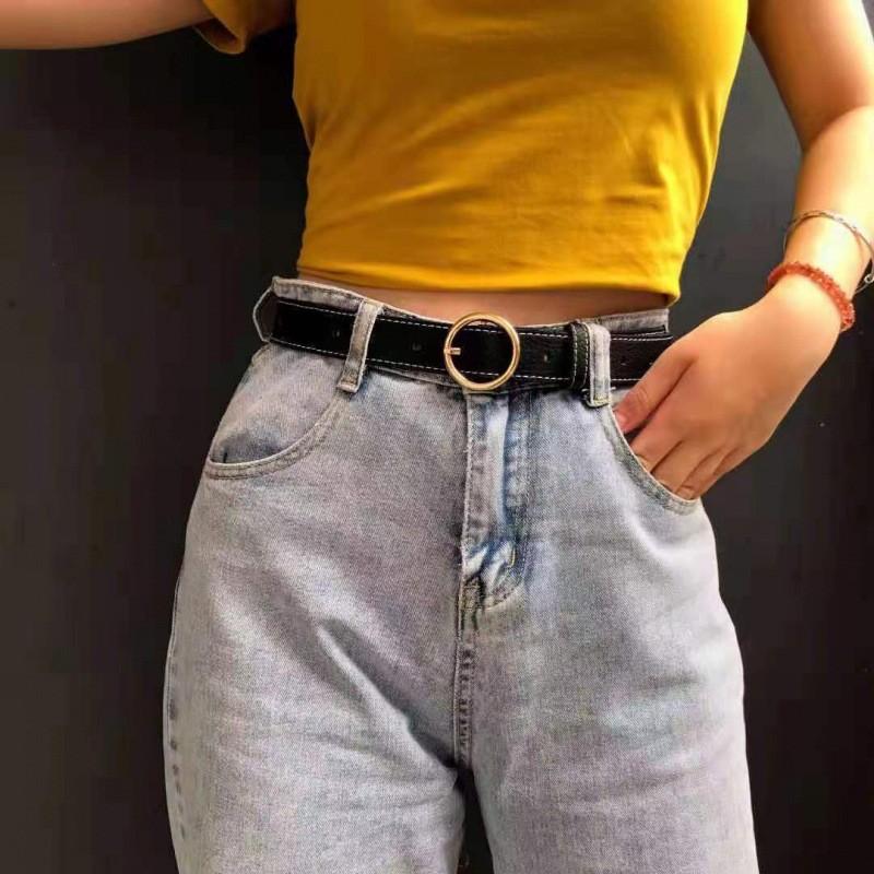 Stylish Korean Fashion Women's Waist Belt With Elegant Gold Buckle For Casual Denim