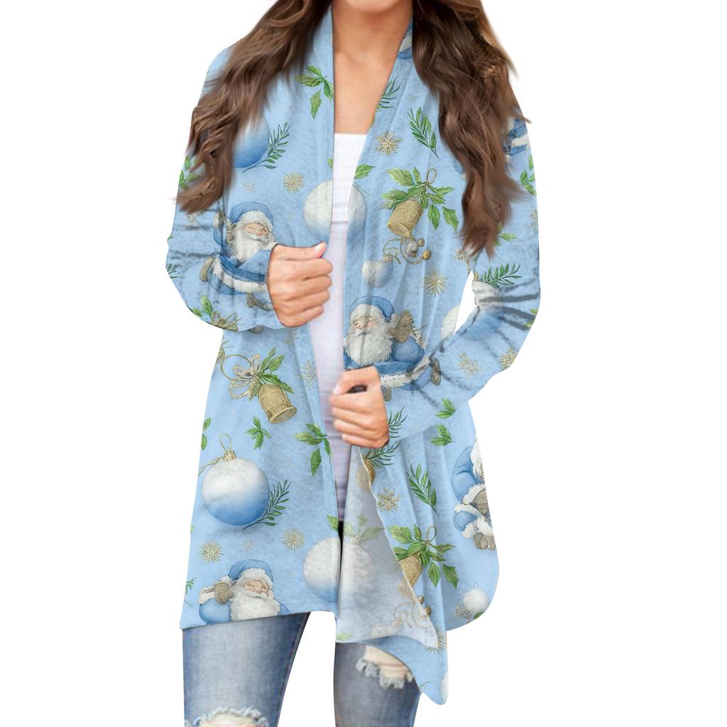 Women's Fashion Christmas Print Jacket Long Sleeve Casual Cardigan Coat