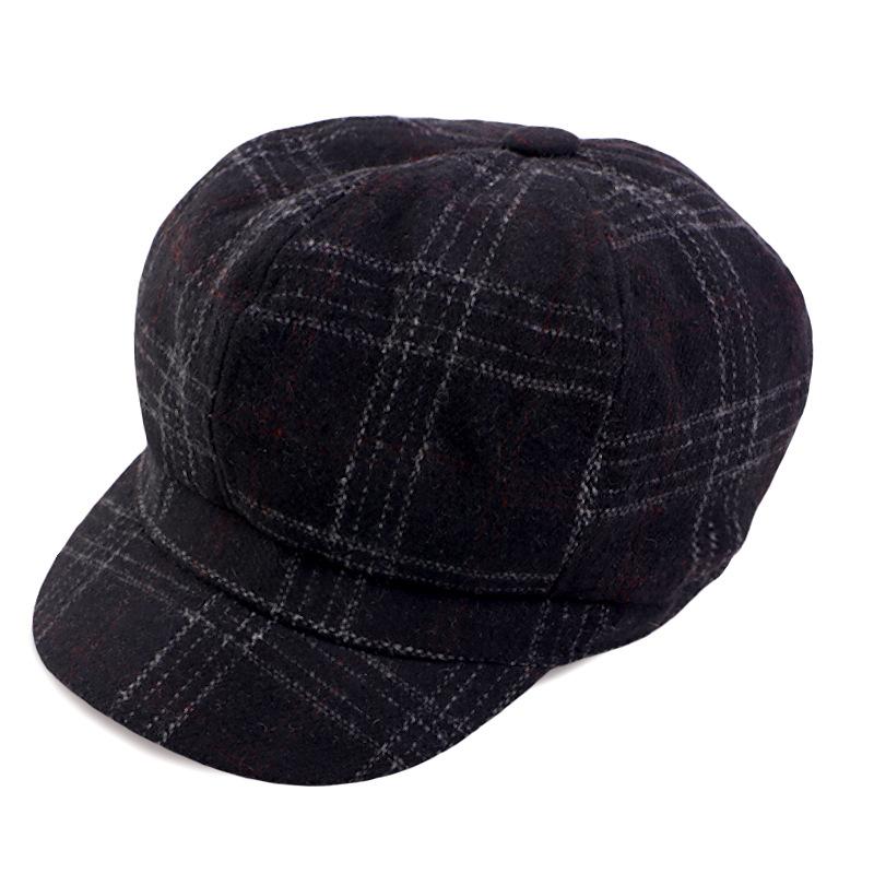 Stylish and simple British woolen plaid brim beret, duck tongue bud hat painter hat JDBLM-