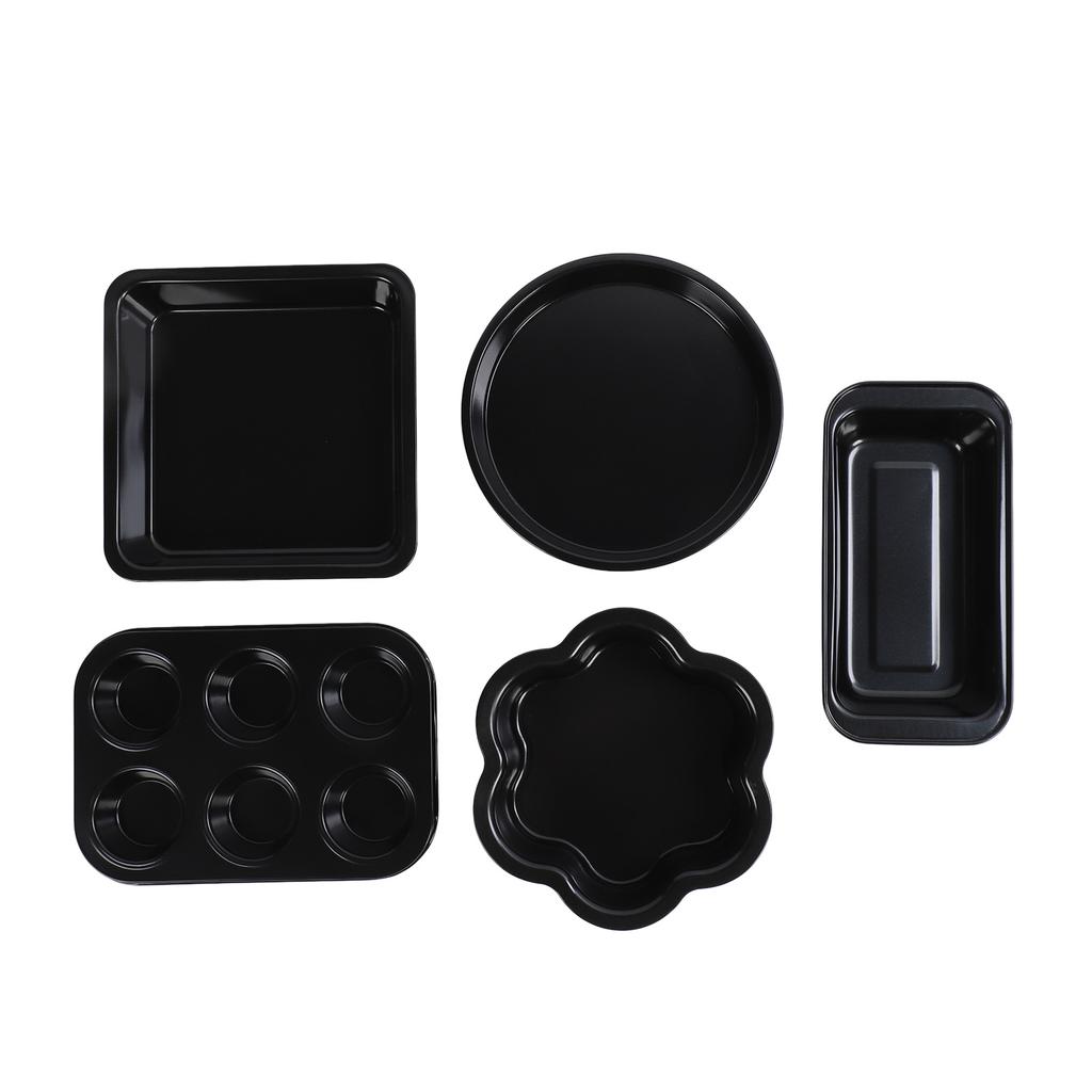 6pcs Bakeware Set Loose Bottom Carbon Steel Anti Stick Baking Pans Set for Toast Muffin Pizza