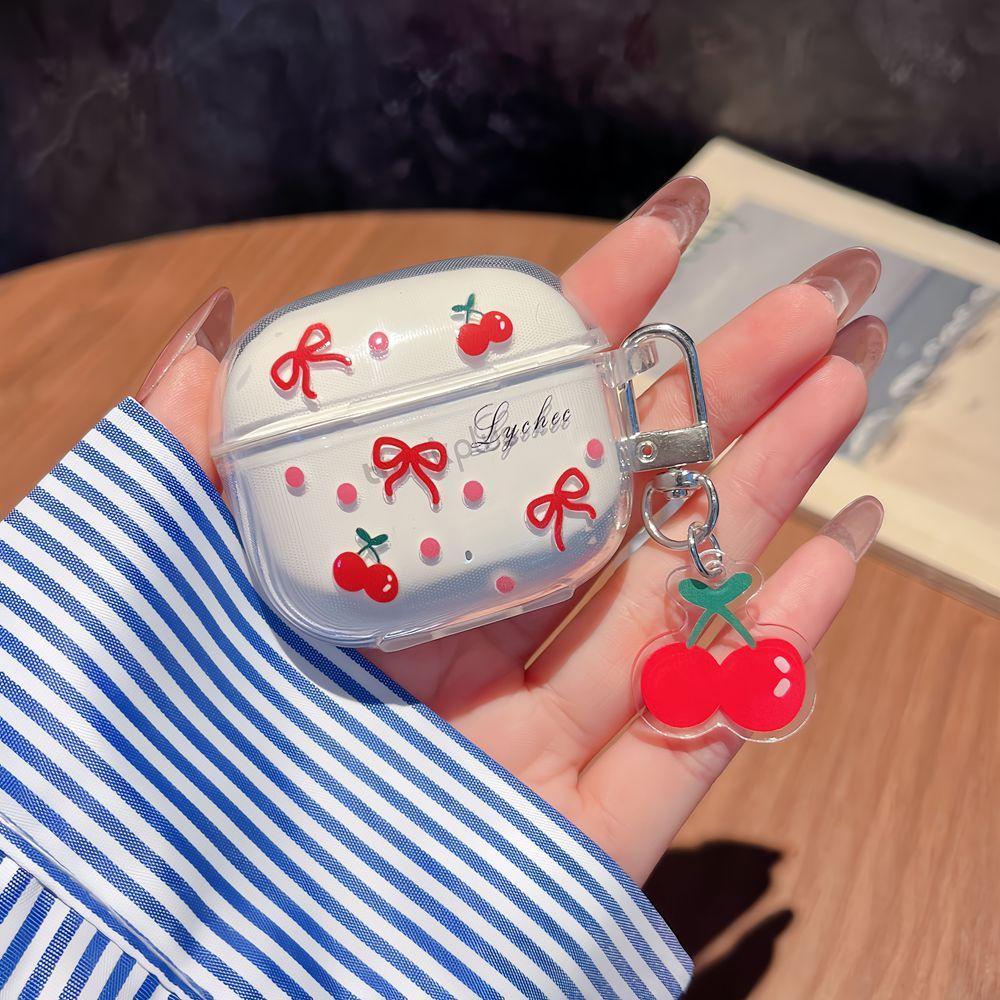 Suitable For Lenovo LP40 TWS Earphone Protective Case Cartoon Cherry Bow Headset Soft TPU Clear Earphone Cover With