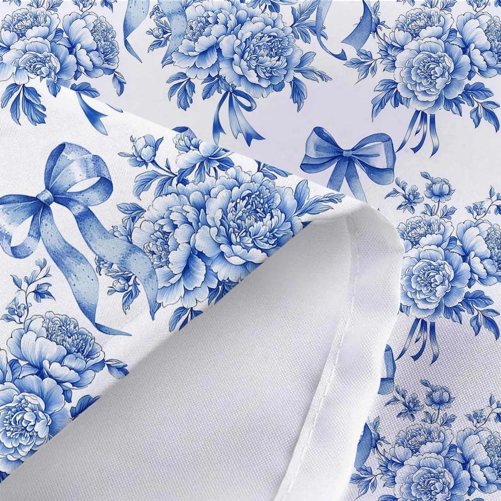 Floral Shower Curtain, Vintage Blue Bow Floral Aesthetic Bathroom Decor Curta, Modern Chinoiserie Vintage Peony Shower Curtain Set with Hooks,