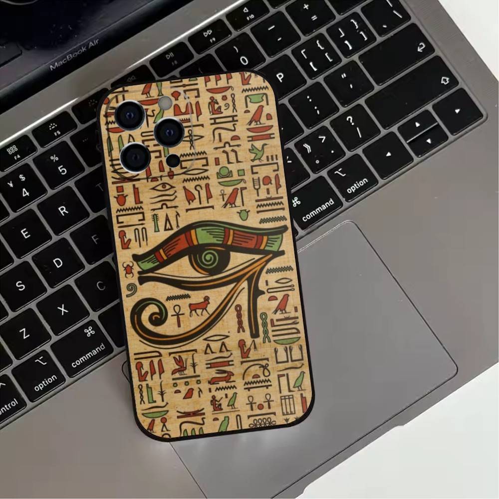 Egyptian Pharaoh Mural Phone Case For iPhone 17,16,15,14,13,12,11 Plus,Pro Max,XS,Soft Silicone Black Cover