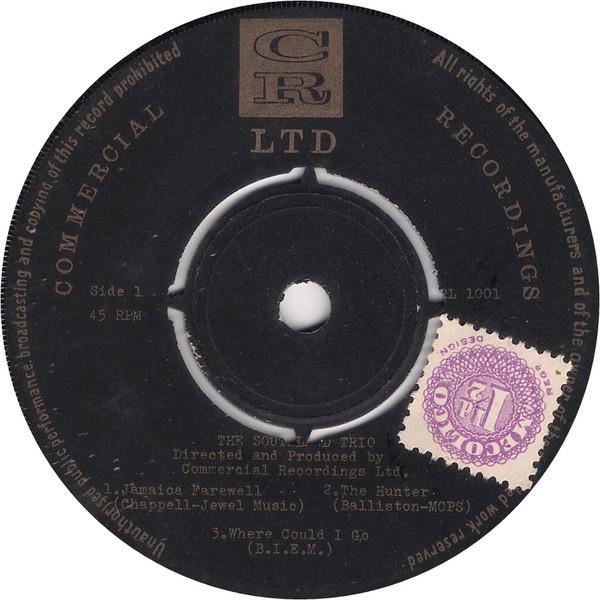 

7inch Record SOUTHLAND TRIO Jamaica Farewell CRL1001 CR LTD UK World Music Used