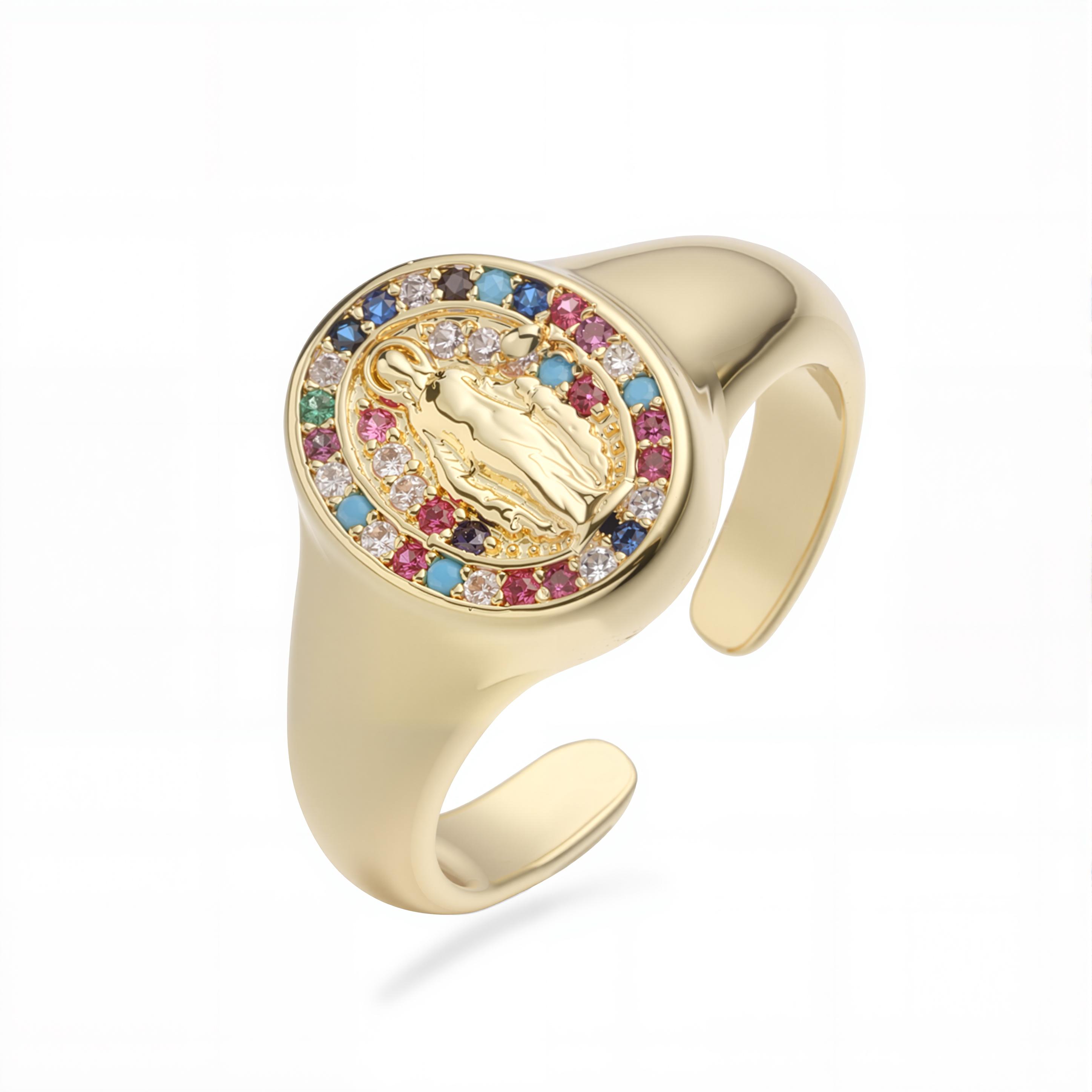 

HECHENG,Classic Hip Hop Punk Golden Oval Mary Portrait Ring for Men and Women Fashion Party Zircon Accessories resizable