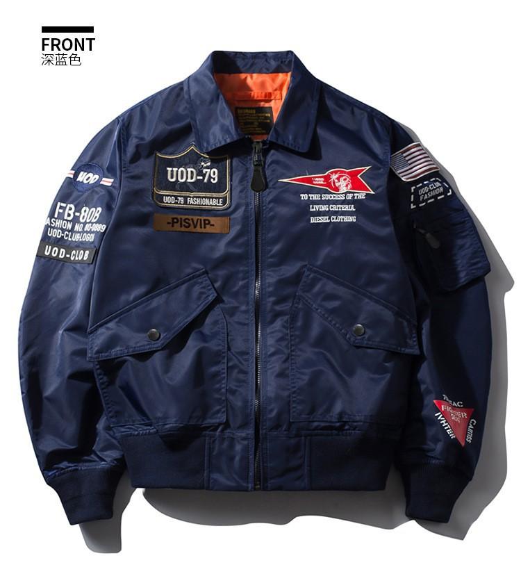Jaquetas Masculinas Finas Verde Militar Primavera Outono Motocicleta Ma-1 Aviador Piloto Ar Jaqueta Bomber Masculina Bordado Lapela
