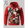 3D Print Christmas Fleece Hoodie Santa With Kid Gift Sack Pullover Long Sleeve Kangaroo Pocket Xmas Holiday Sweatshirt