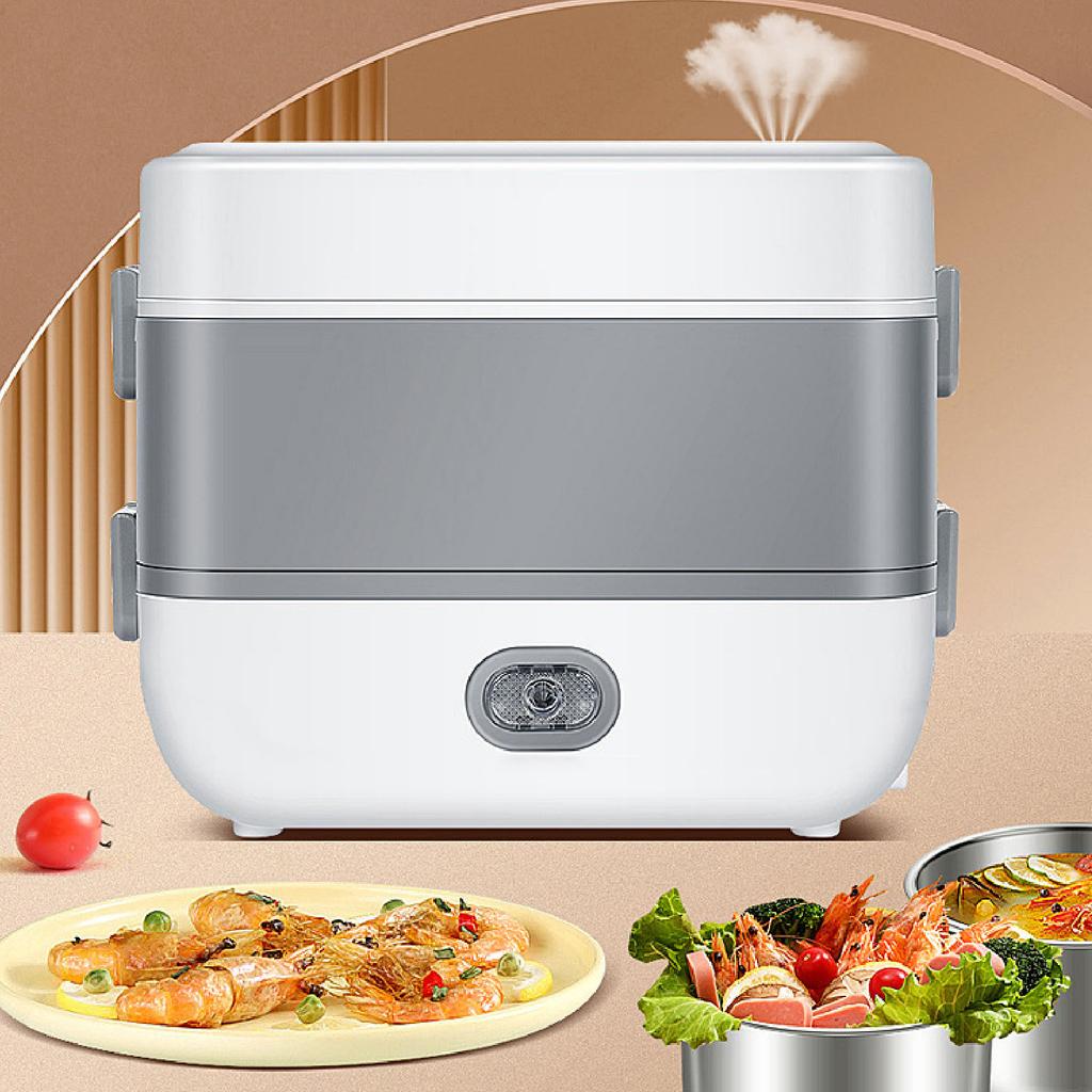 Electric Lunch Box Stainless Steel Double Layer Fast Heating Food Box Portable Lunch Warmer for Home Car School Work