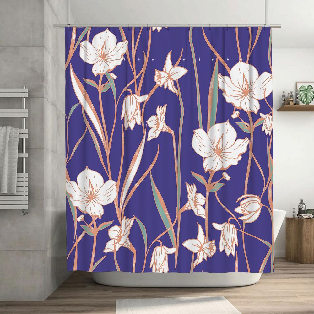 Modern Blue Floral Shower CurtainBathroom Decor, Waterproof Fabric for Bathtub Area Perfect for Home Renovations DIY Projects (S