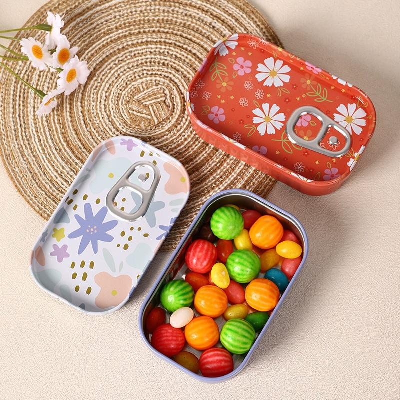 1Pcs Mini Flower Decor Drink Can Tinplate Box Empty Storage Container for Candy Small Accessory Travel Portable Organizer