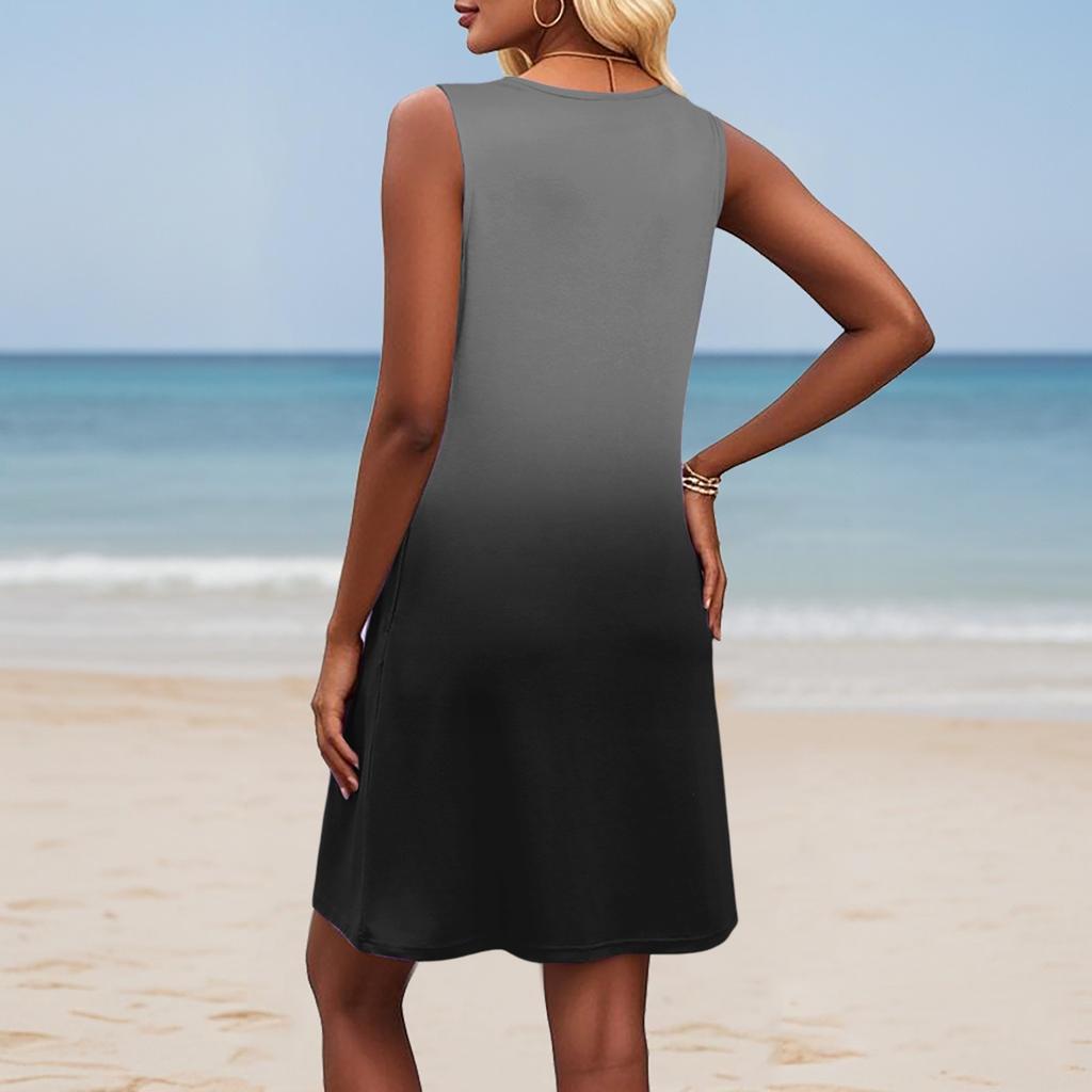 Women's Summer V-neck Casual Beach Vacation Style Gradient Sleeveless Patchwork Dresses