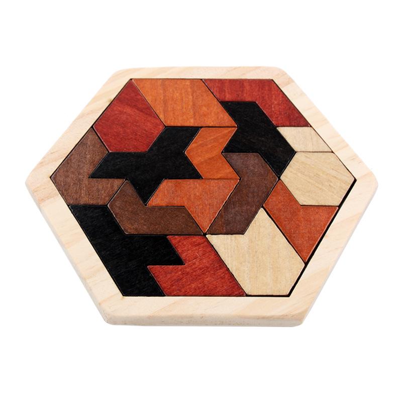 Hexagonal Wooden Geometric Puzzle Blocks for Kids 