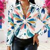 Women Plus Size Multi Color Printed Collared Long Sleeve Button Front Shirt