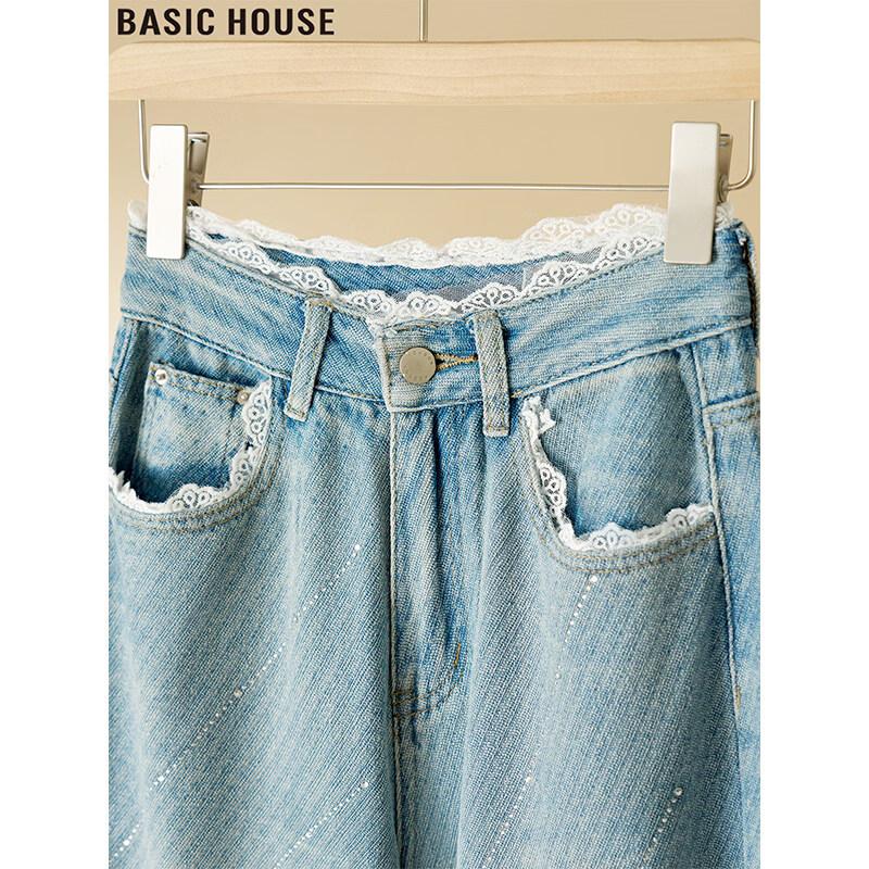 

Basic House Женские джинсы с высокой талией и широкими штанинами, пэчворк из кружева, Весна 2026 M