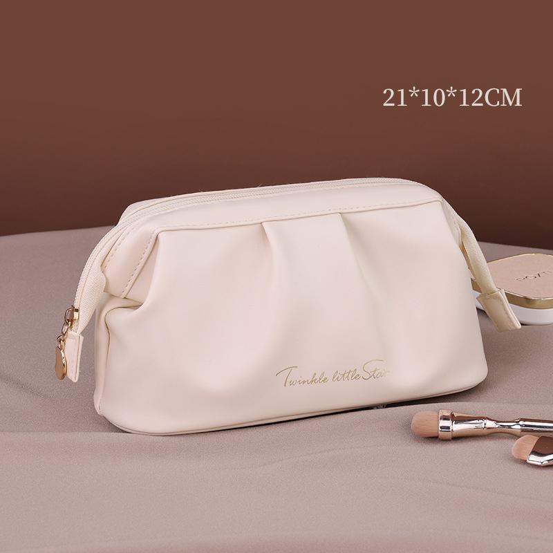 

Waterproof PU Cosmetic Bag Waterproof Travel Organizer, Large Capacity Makeup Pouch Portable Toiletry Bag with Handheld Strap білий
