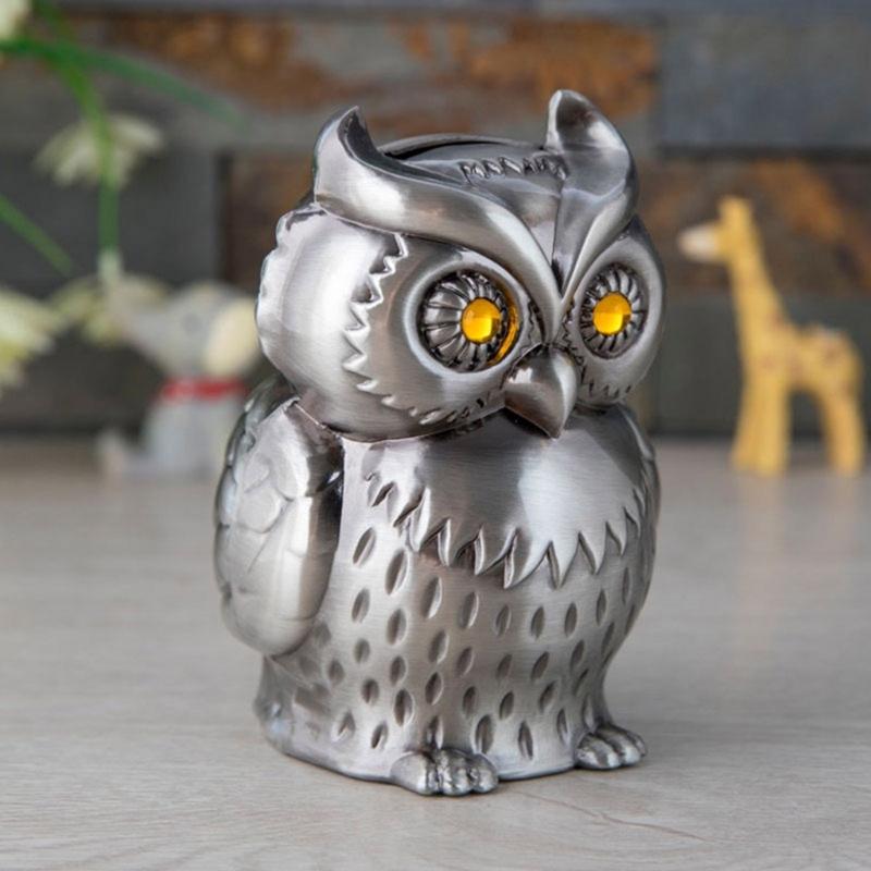 Eulenform Spardosen Dekorative Metall Münzaufbewahrung Organizer Glas mit leicht zugänglicher Basis Kindersicherheit Abgerundetes Design