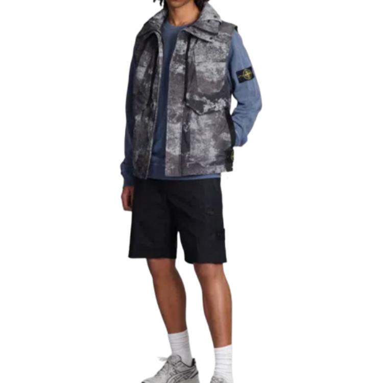 Stone Island Camouflage Stand Collar Zipper Fitted Sleeveless Vest Men vest Gray 8015G06E1-V0060