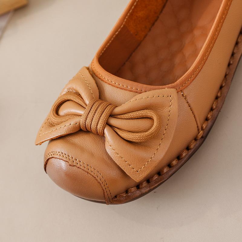 Fashion New Cow Leather Shoes Woman Luxury Bowknot Ballet Flats Women's Shallow Slip On Moccasins Mother Comfortable Autumn Flats Shoes