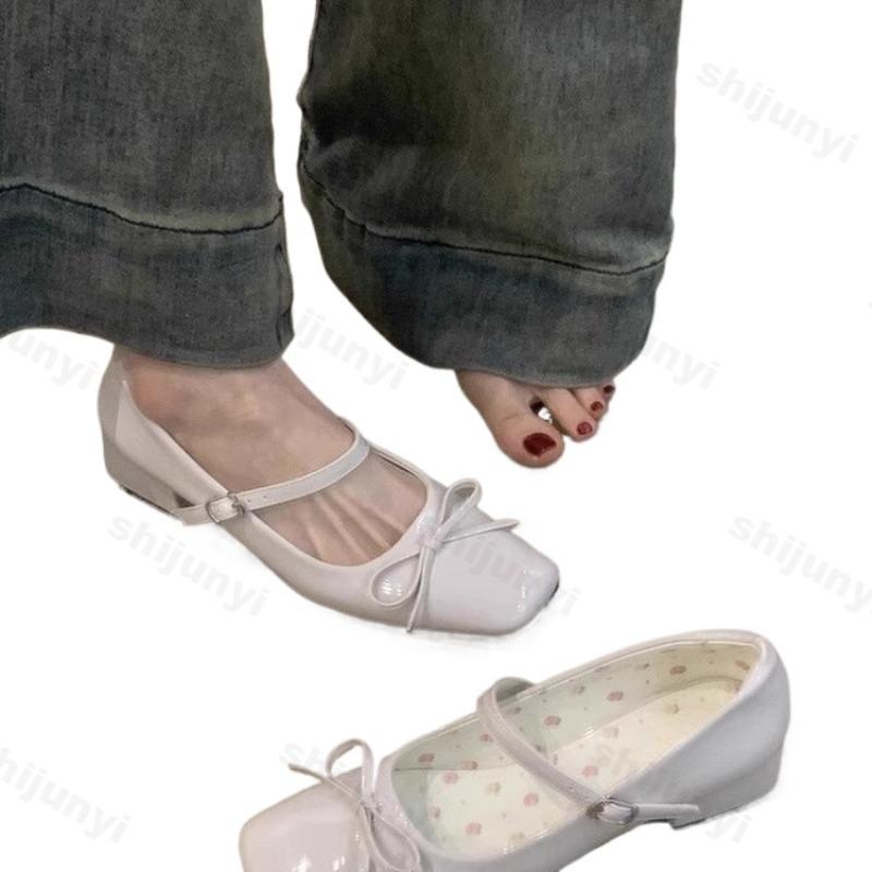 Women's Ballet Shoes 2025 Autumn New Bow Knot Buckle Strap Mary Jane Shoes Luxury Outdoor Non Slip Party Chunky Heels