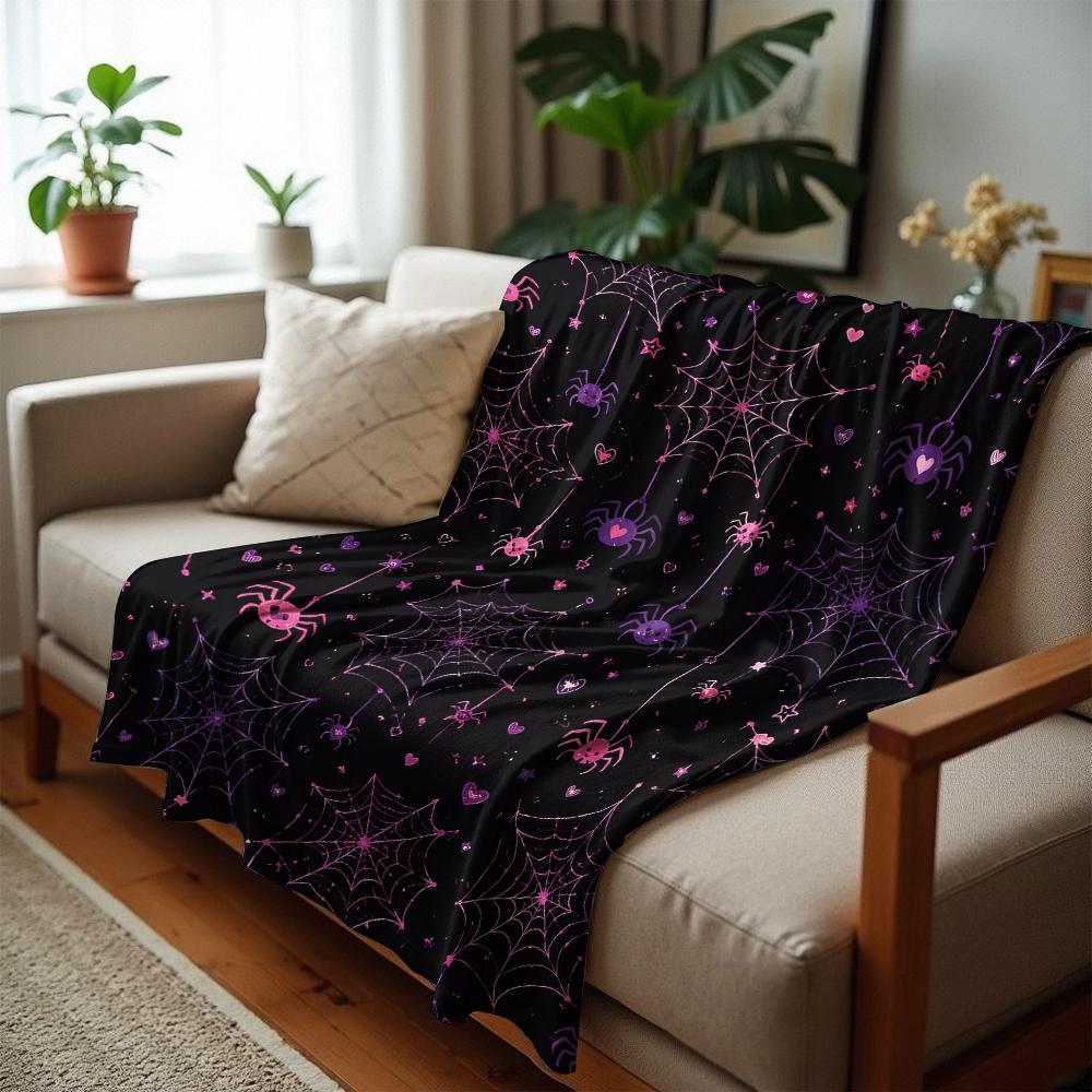 Pink Heart Spider Cartoon Anime Print Flannel Blanket Soft Warm Throw for Kids Bedroom Sofa Christmas Office Car