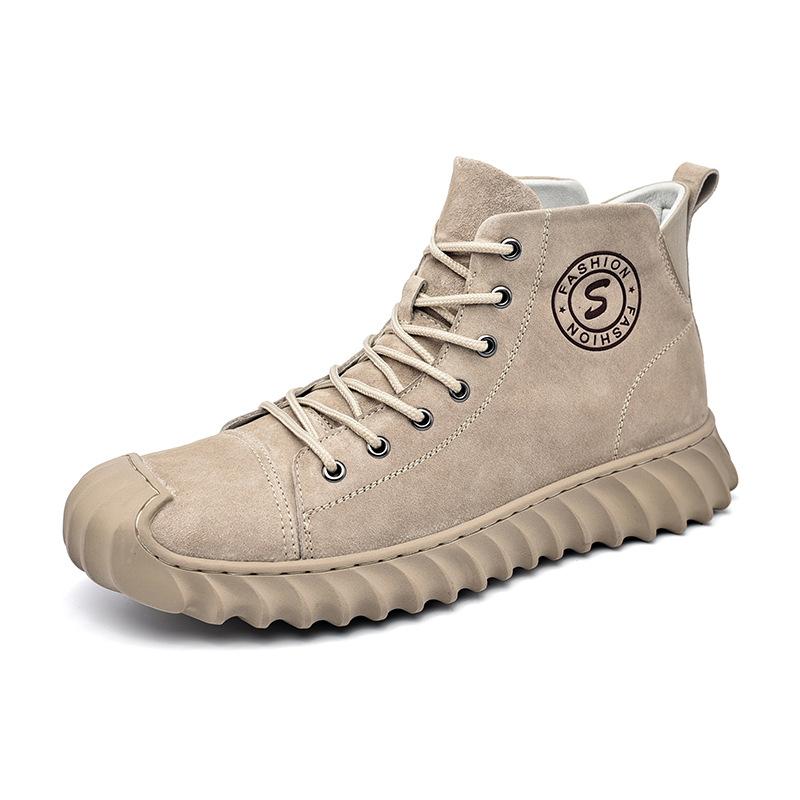 

2025 новая мода мужские хлопковые туфли с флисом для тепла, высокие утепленные большие хлопковые туфли, нескользящие зимние ботинки, кожаные ботинки для мужчин 44 песочный