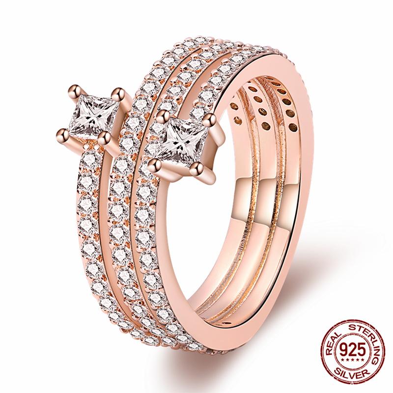 Brand New 100% Genuine 925 Silver Women's Ring Original Heart Crown Rose Gold Crystal Engagement Ring Wedding Anniversary Jewelr