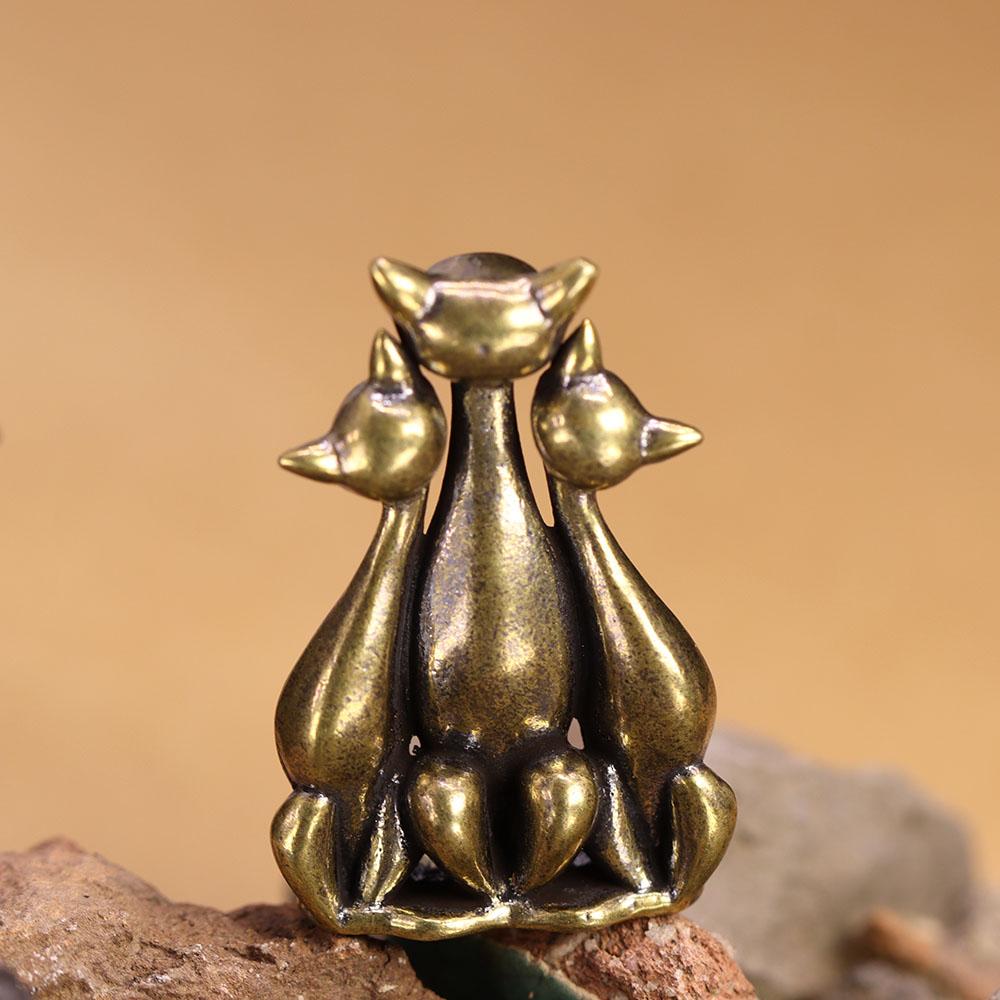 Brass Three Little Kittens Small Statue Retro Animal Cats Miniatures Figurines Desktop Decorations Crafts Home Decors Ornaments