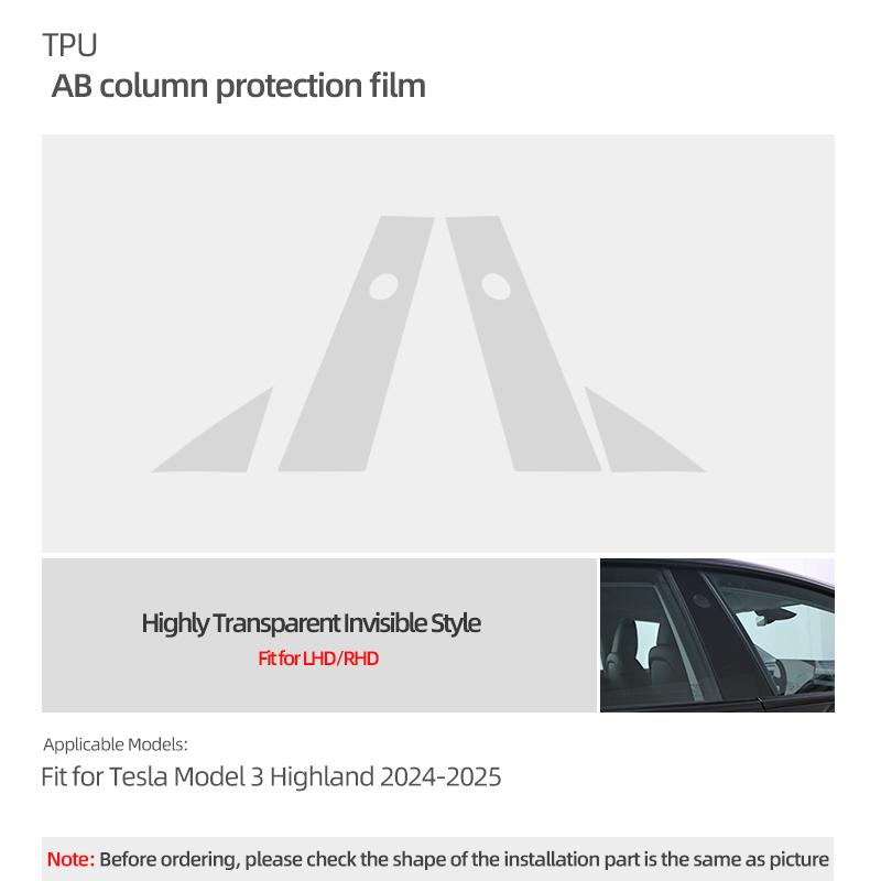 For Tesla Model 3 Highland 2026 Model Y 2019-2026 Juniper Car Body A B Center Pillar TPU Protector Film Decoration Accessories