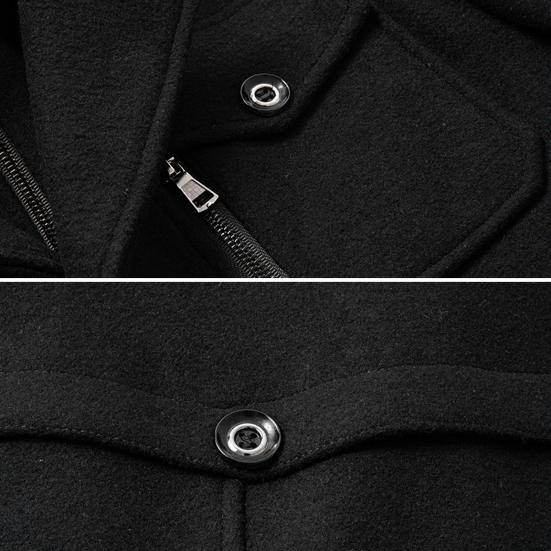 Men Woolen Coat Double Stand Collar Long Sleeve Single-Breasted Solid Color Jacket with Pockets Autumn Winter Mid-length Outwear