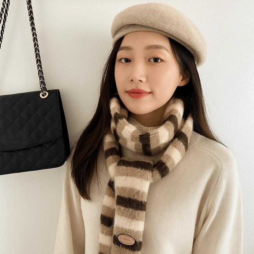 Thickened Striped Scarf Narrow Winter Shawl Fashion Cashmere Knitted Scarf  Daily